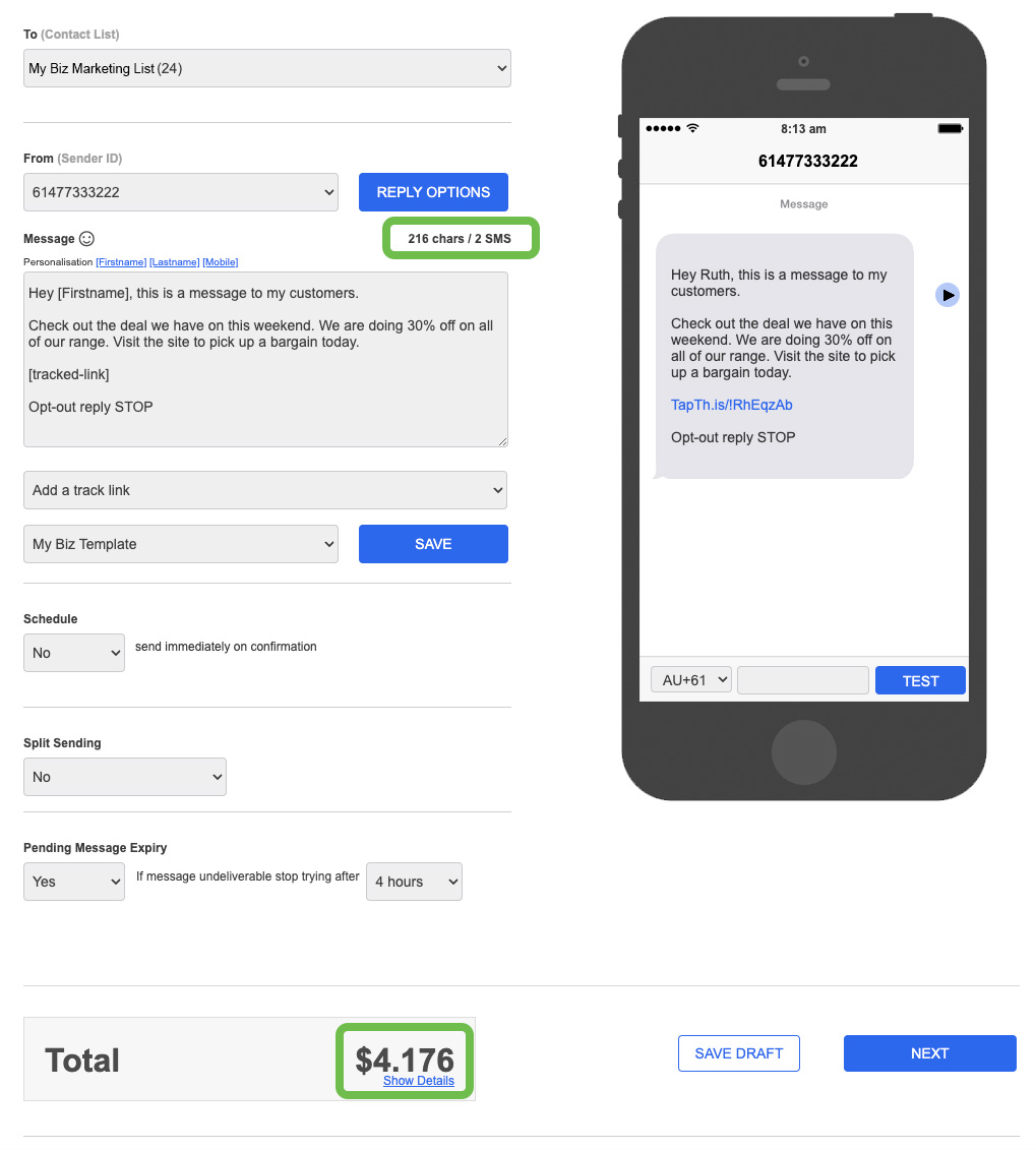 Messaging costs