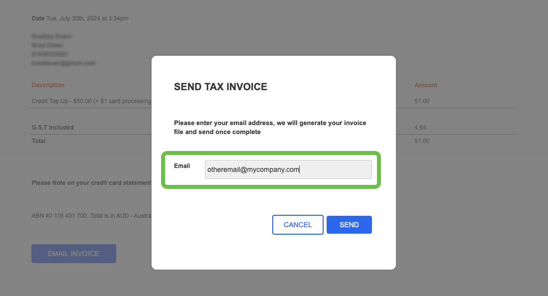 Sending invoices to email