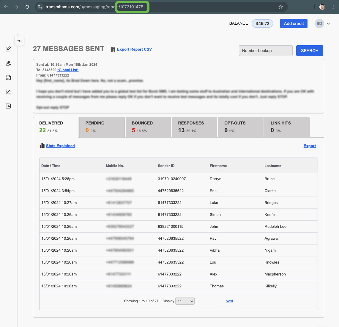 How to locate the ID of a message send