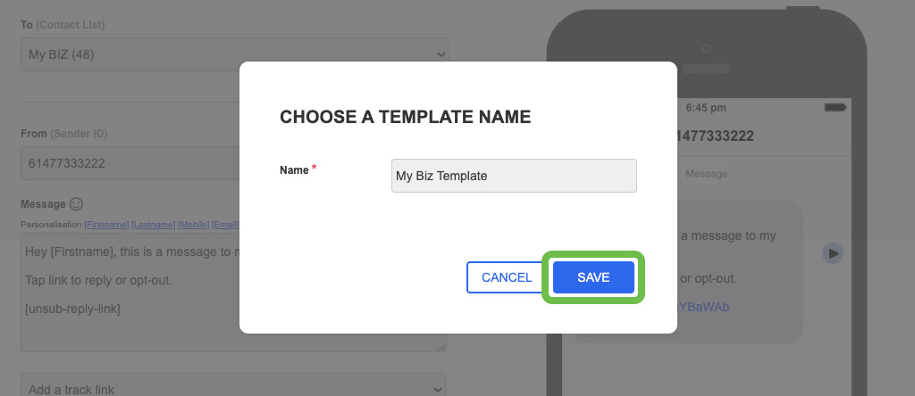 Creating and Saving SMS Templates