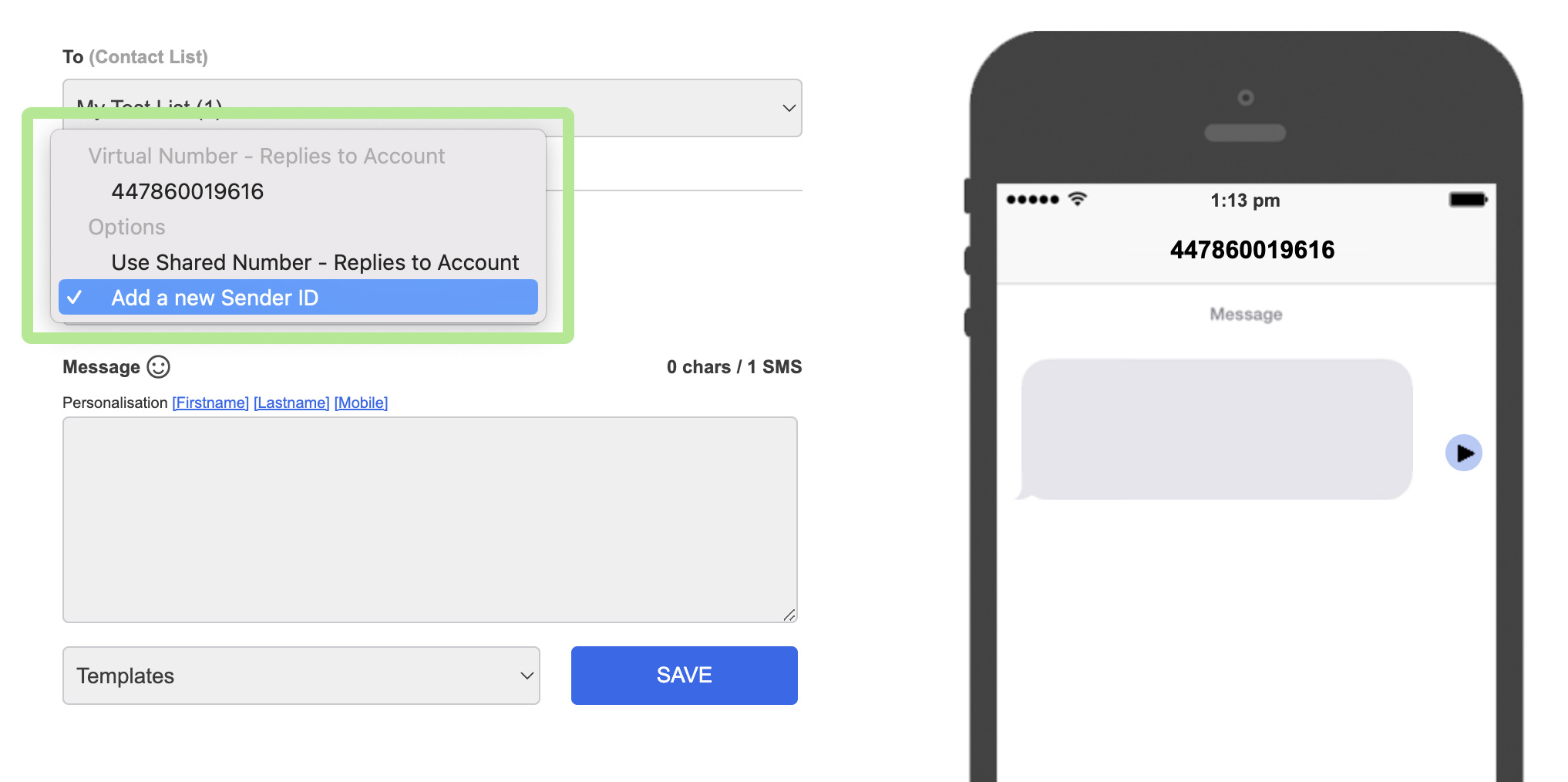 Transmit SMS Support