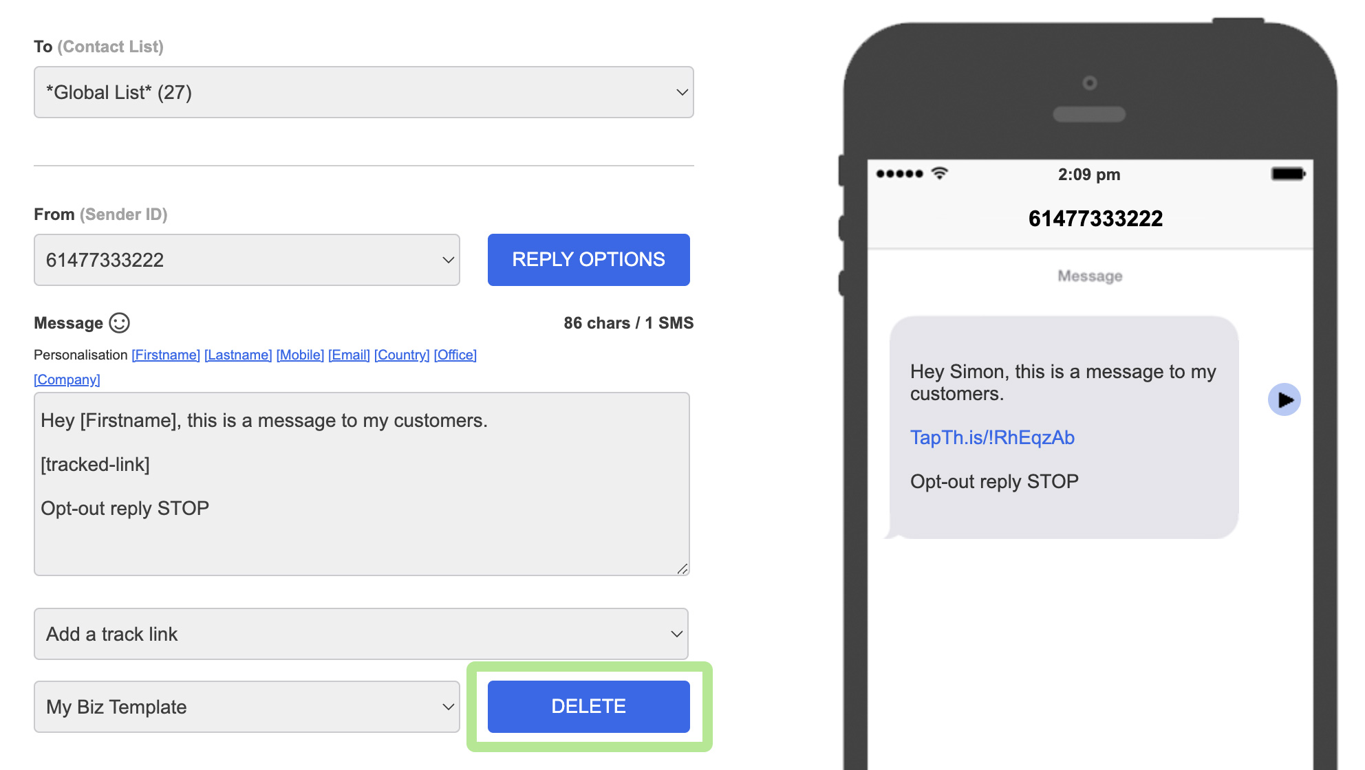 Transmit SMS Support